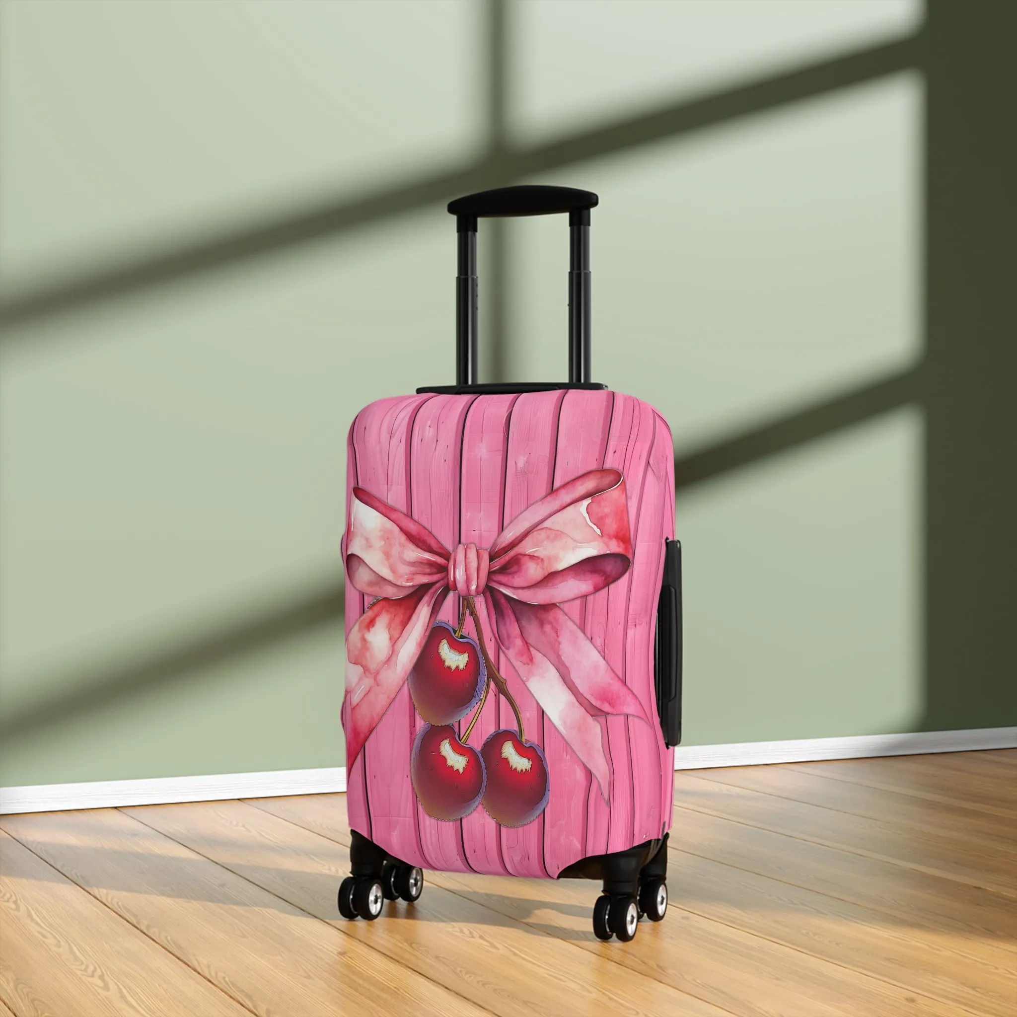 Luggage Cover, Rockabilly, Coquette, Pink, Cherries and Ribbon, awd-2503