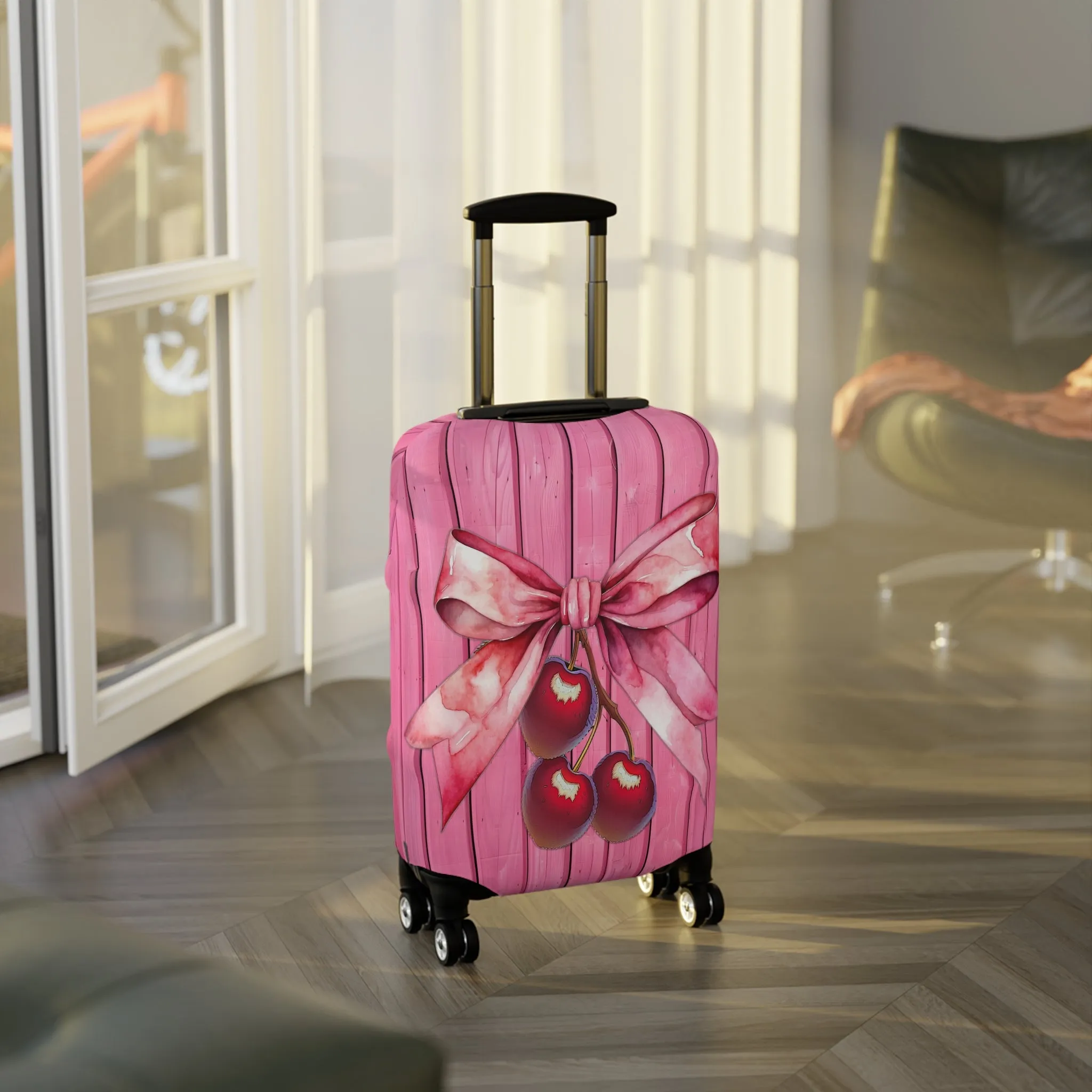 Luggage Cover, Rockabilly, Coquette, Pink, Cherries and Ribbon, awd-2503