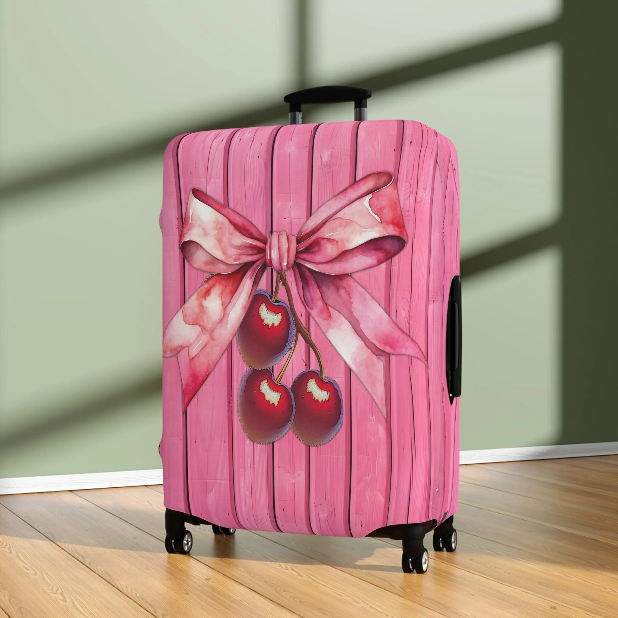 Luggage Cover, Rockabilly, Coquette, Pink, Cherries and Ribbon, awd-2503