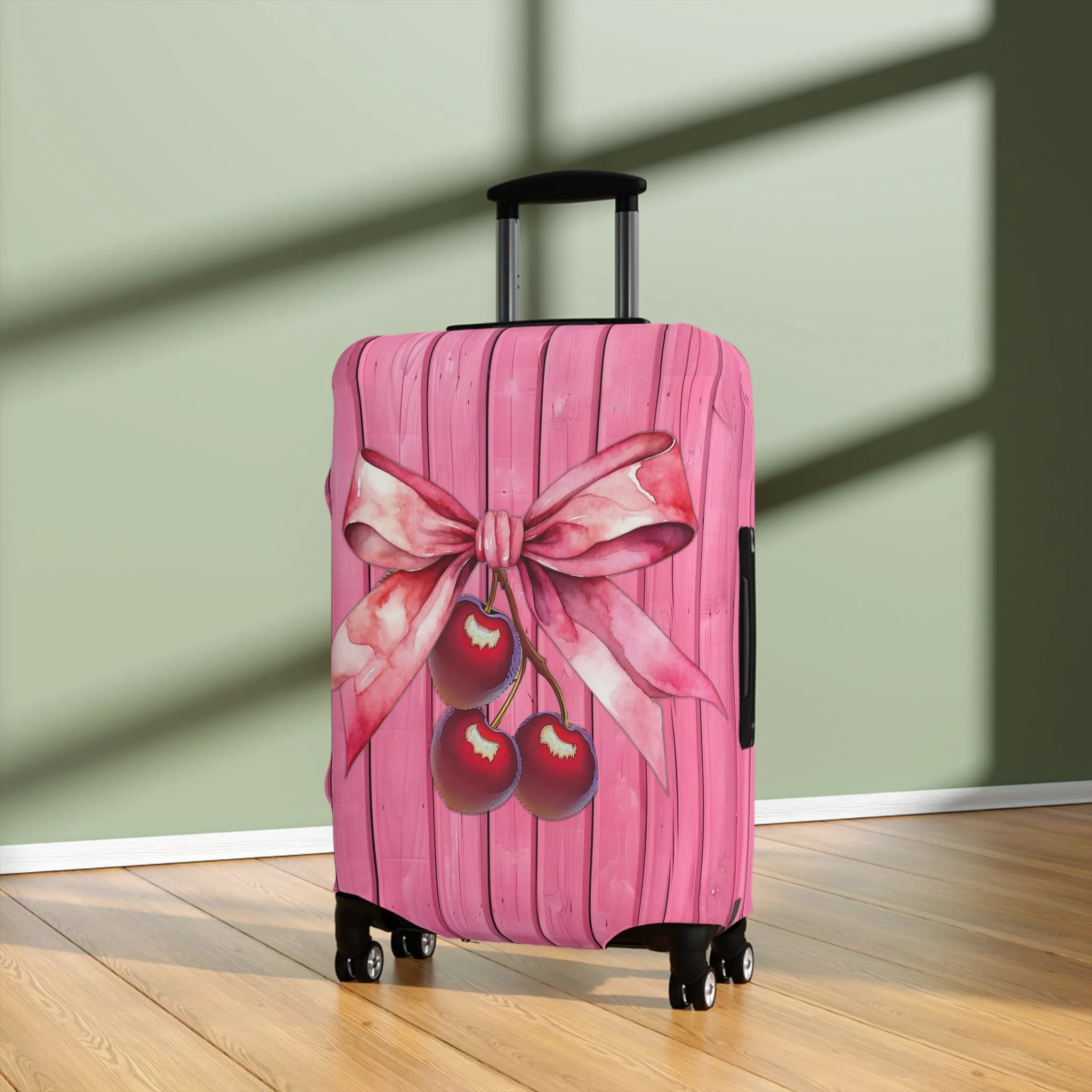 Luggage Cover, Rockabilly, Coquette, Pink, Cherries and Ribbon, awd-2503