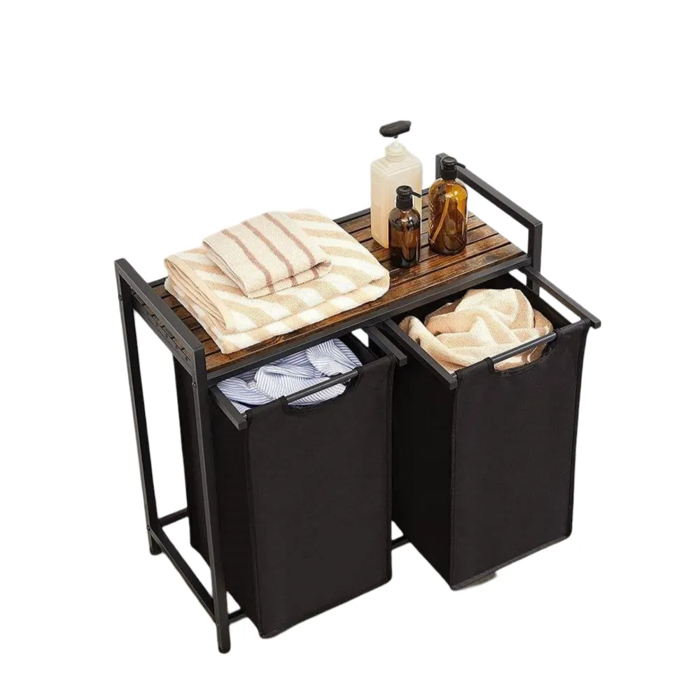 Metal Wood Laundry Sorter Hamper