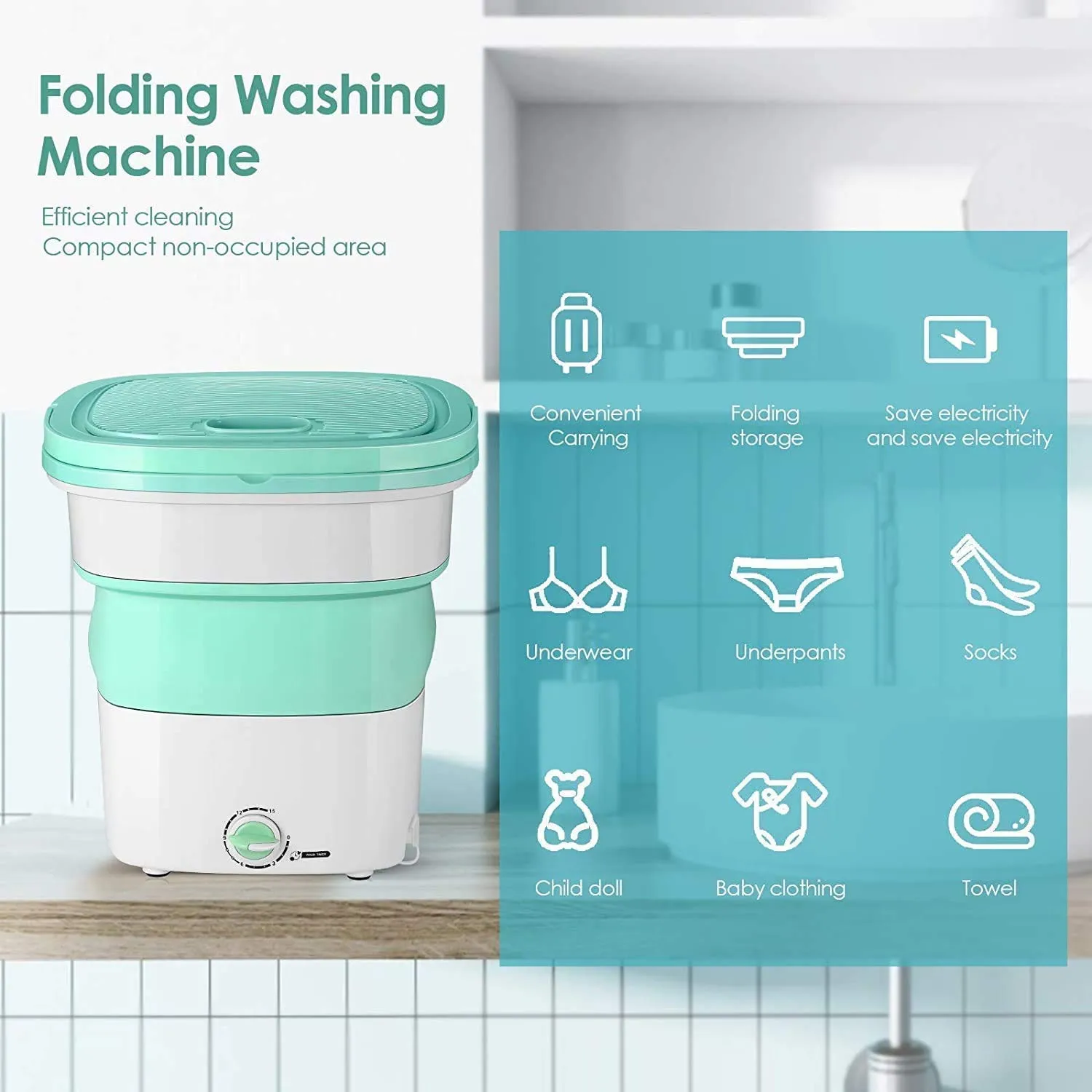 Mini Folding Washing Machine Portable, Foldable Compact Ultrasonic Small Automatic Electric Powered Cleaning Washer for Travel Home Business Trip