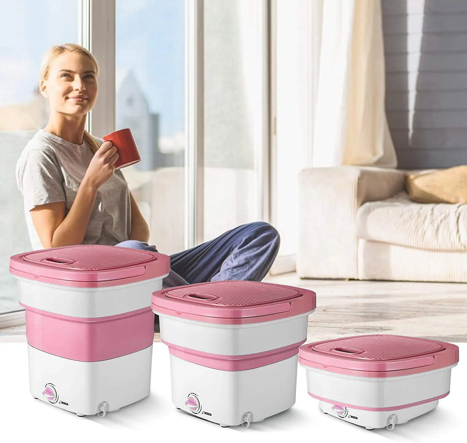 Mini Folding Washing Machine Portable, Foldable Compact Ultrasonic Small Automatic Electric Powered Cleaning Washer for Travel Home Business Trip