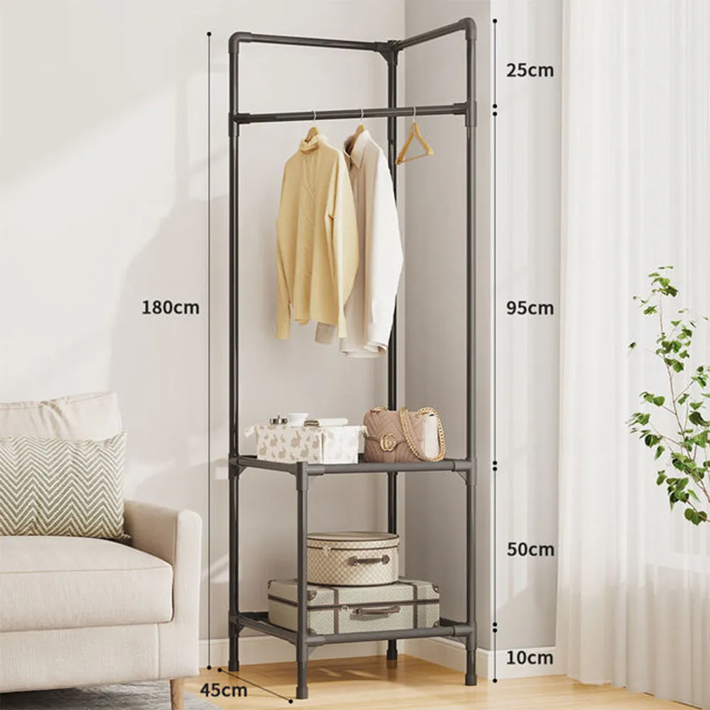 (Net) Corner Coat Rack 2 Layers Clothes  Closet Organizer with Shoe Rack for Corner Entryway Organizer / 565542