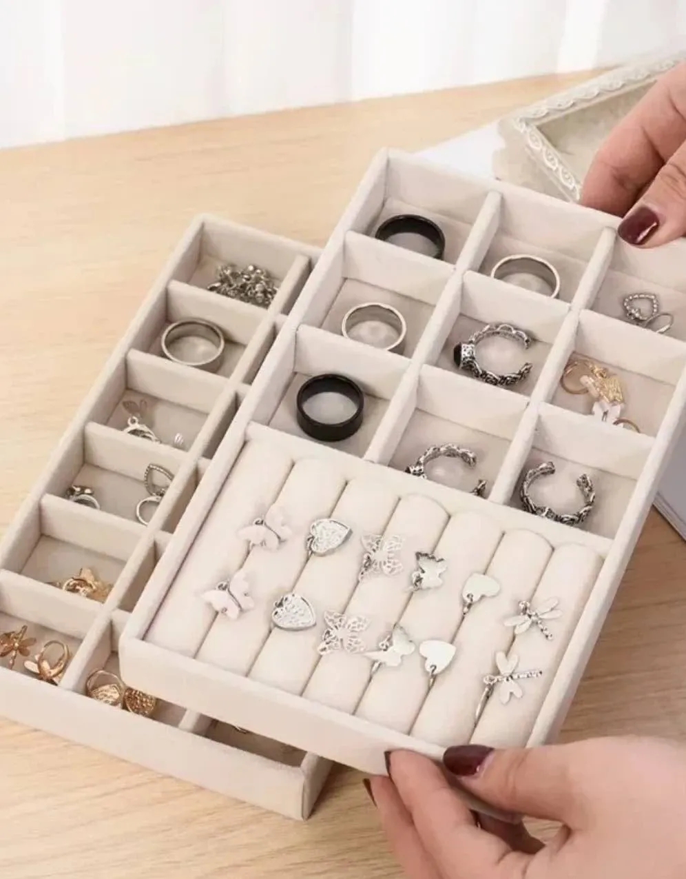 Nude Velvet Jewelry Organizer (Set of 7)