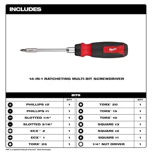 Nut Driver - Milwaukee 2pc 14-in-1 Ratcheting Multi-Bit and 8-in-1 Ratcheting Compact Multi-bit Screwdriver Set, 48-22-2905