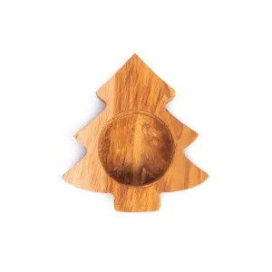 Olive Wood Tealight Holder - Xmas tree  Shape - 10x10x2 cm