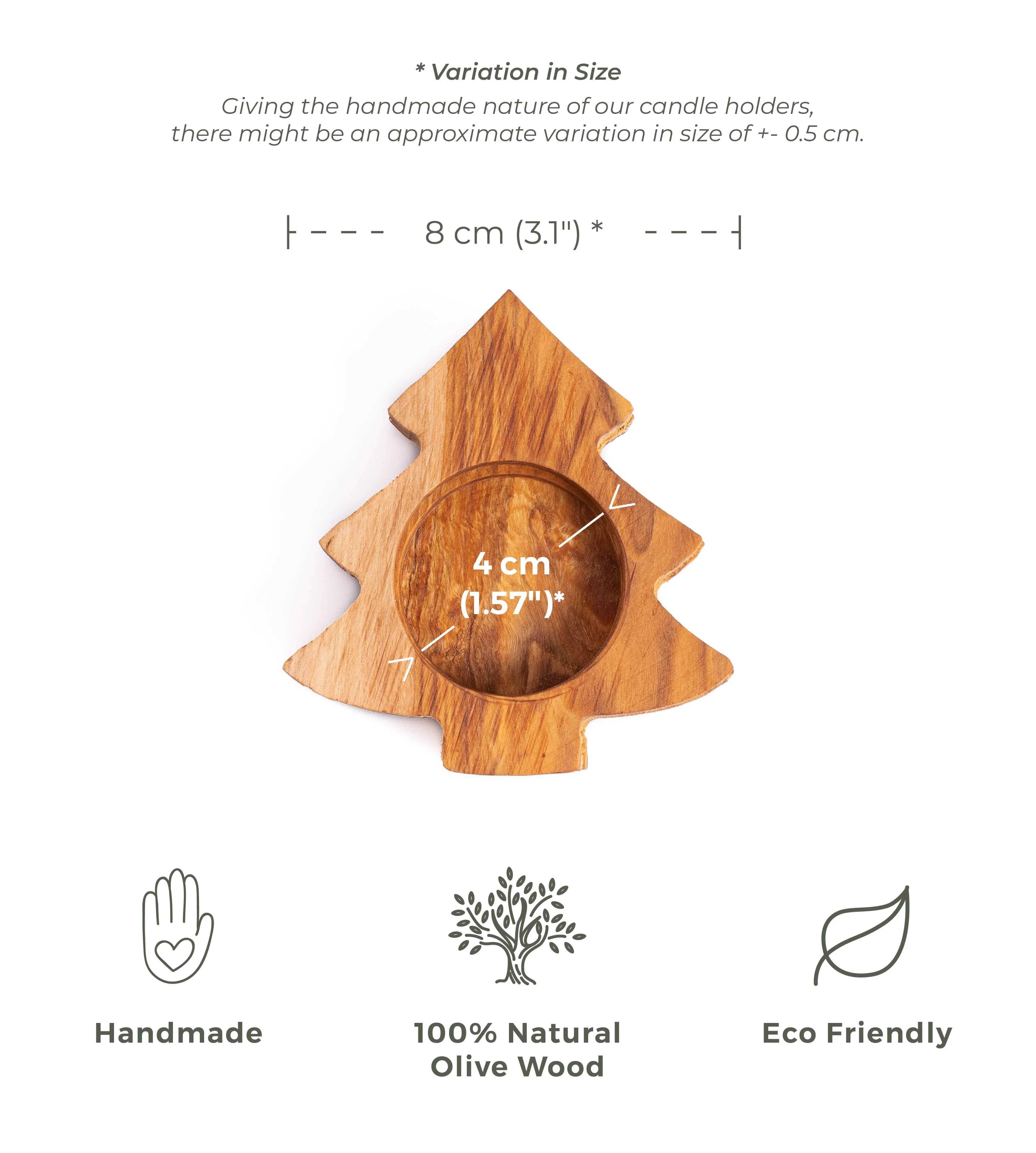 Olive Wood Tealight Holder - Xmas tree  Shape - 10x10x2 cm