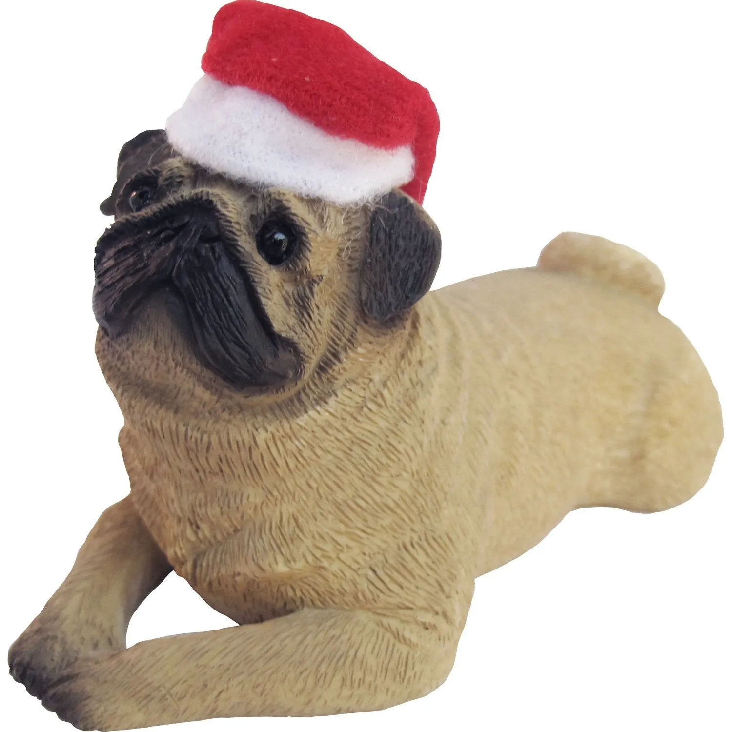 Ornament-Fawn Pug Laying with a Santa Hat