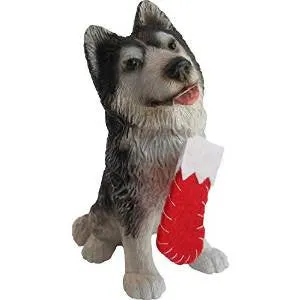 Ornament-Siberian Husky Sitting with a Stocking in Mouth