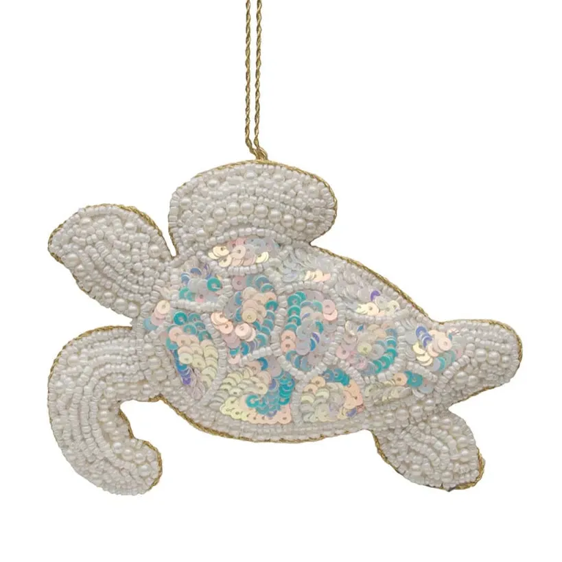 Pearl Shimmer Sea Turtle Christmas Ornament