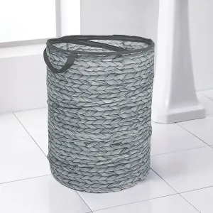 Pop-up Laundry Bin Basket Home Travel Grey Wicker Print 44cm