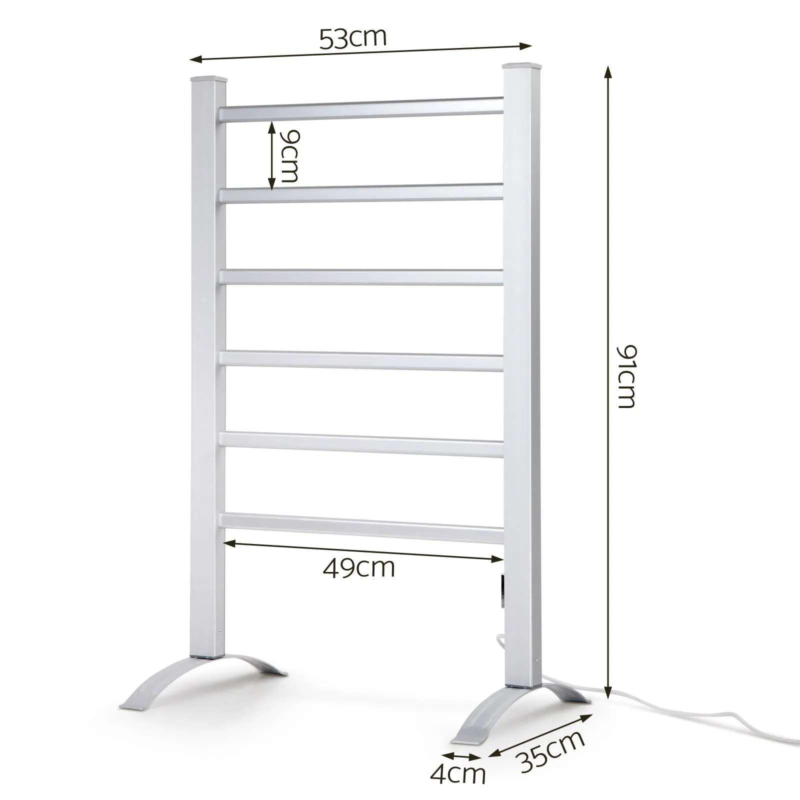 Portable 6-Bar Electric Heated Towel Rail with Timer - Devanti