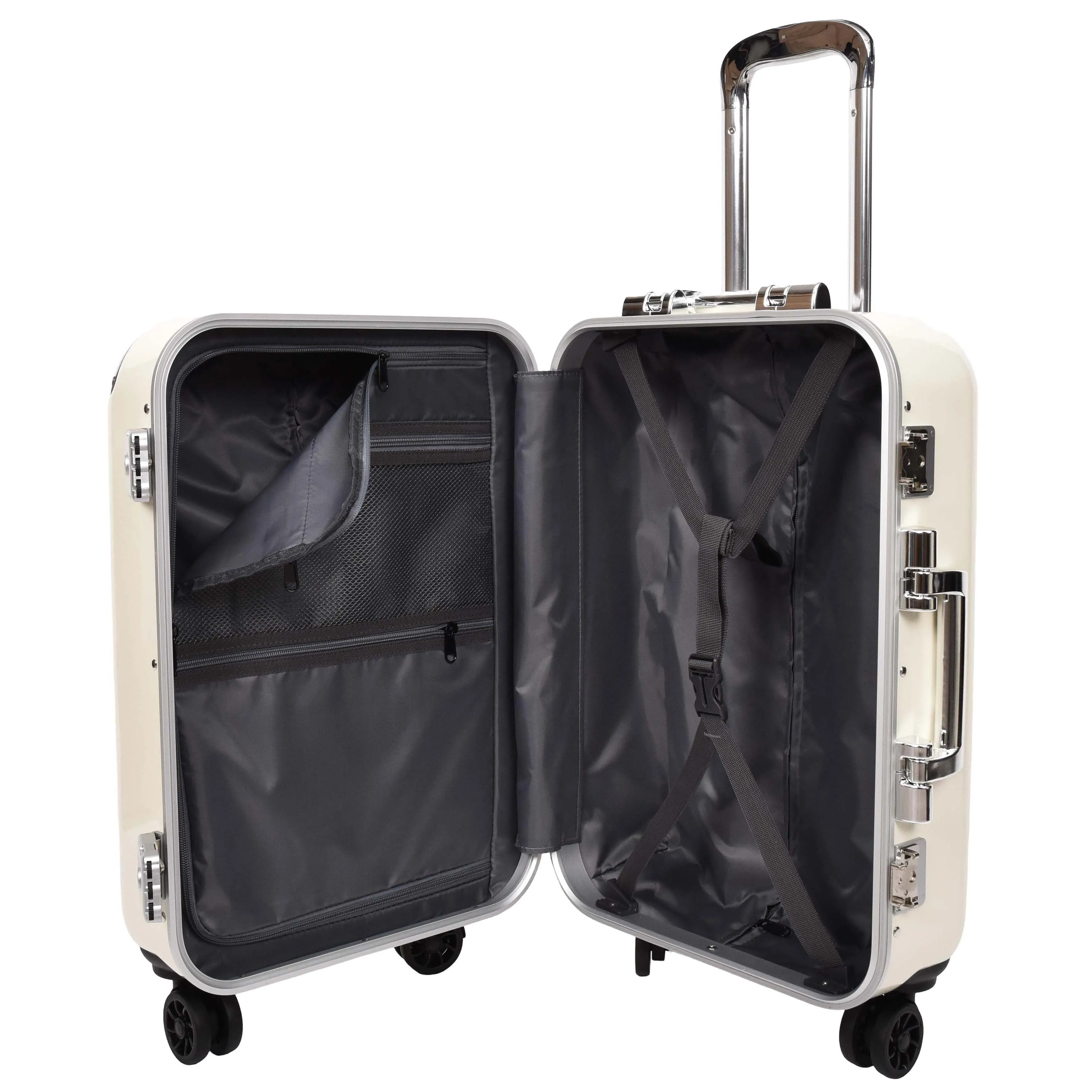 Premium Luggage Metal Frame Hard Side Spinner 8 Wheels TSA Latch PC Shell Suitcases Elite Beige