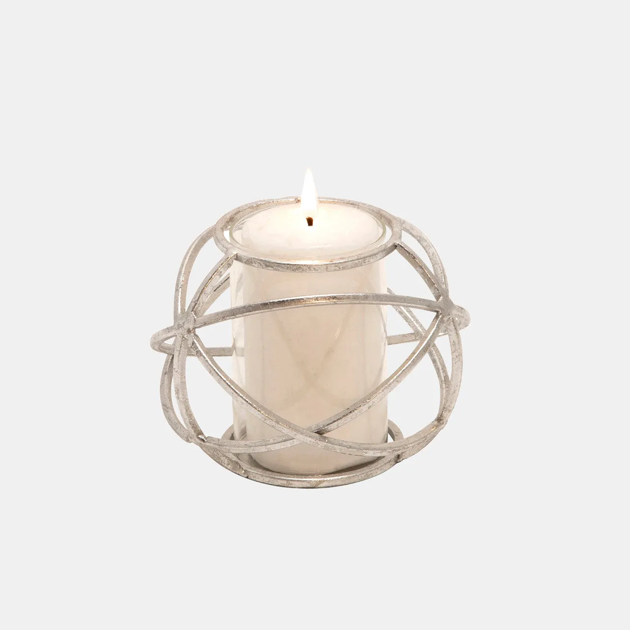 S/2 6" Orb Candle Holder , Silver