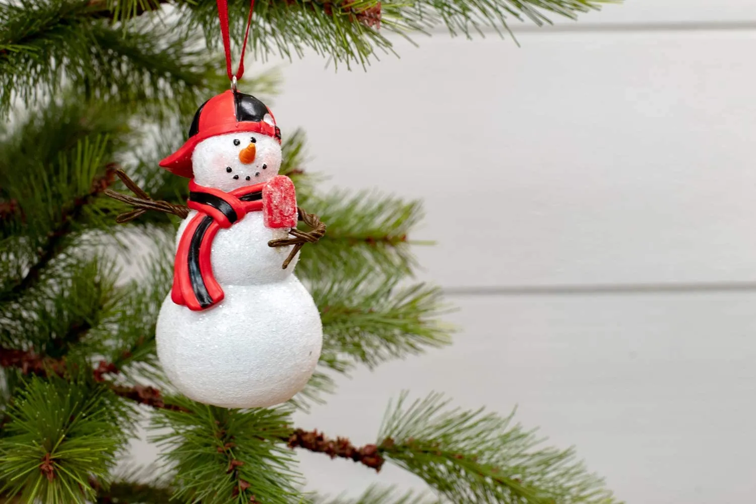 Snowboy White and Red 3 inch Resin Stone Christmas Hanging Figurine Ornament