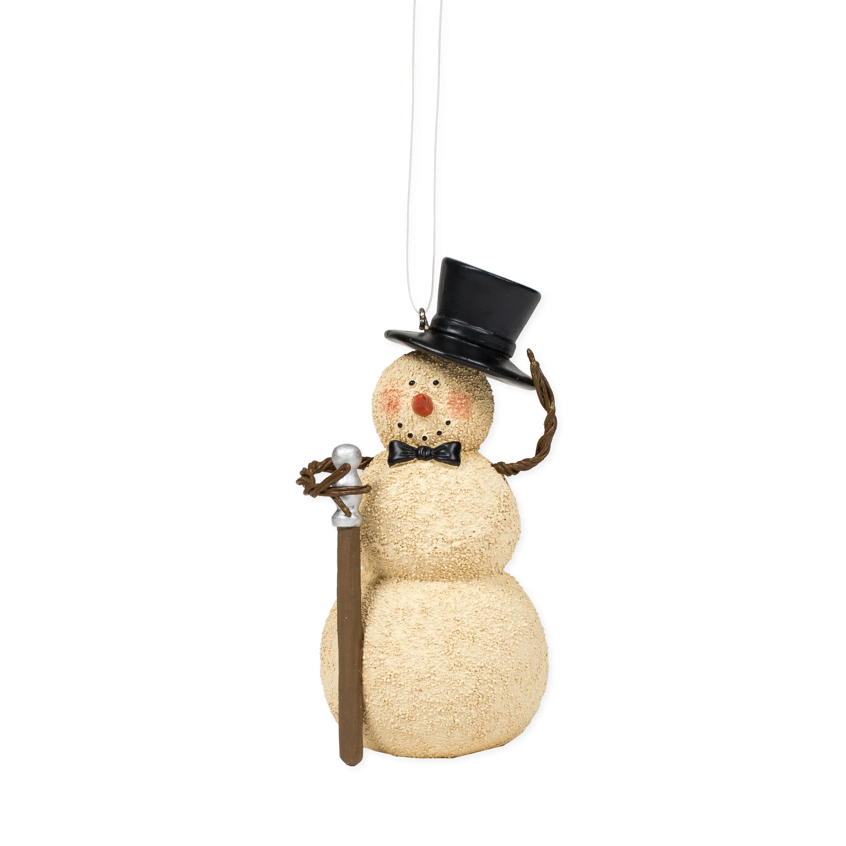 Snowman With Cane Winter White 4 inch Resin Stone Christmas Figurine Ornament