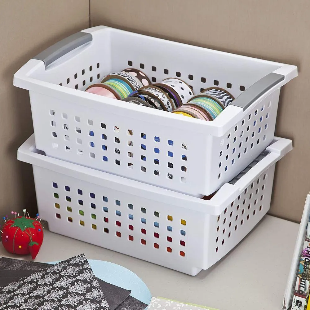 Sterilite Medium Stackable Storage Basket White