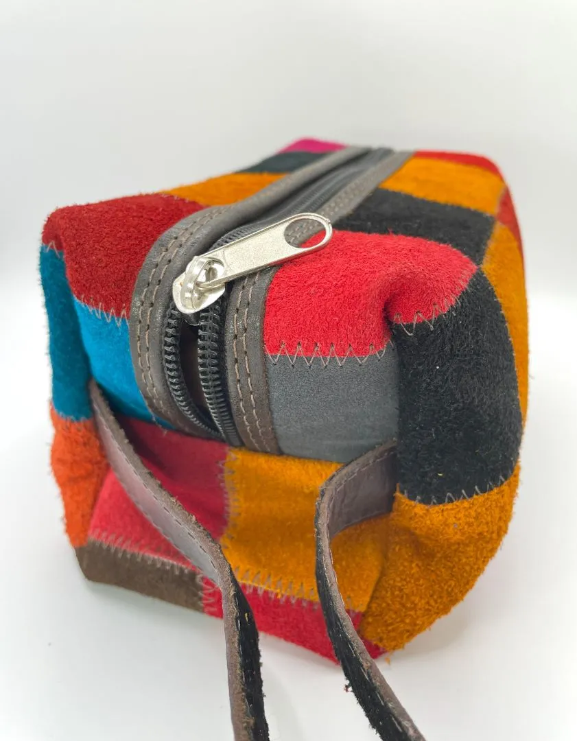 Suede Checkered Toiletry Bag, Red, Bolivia