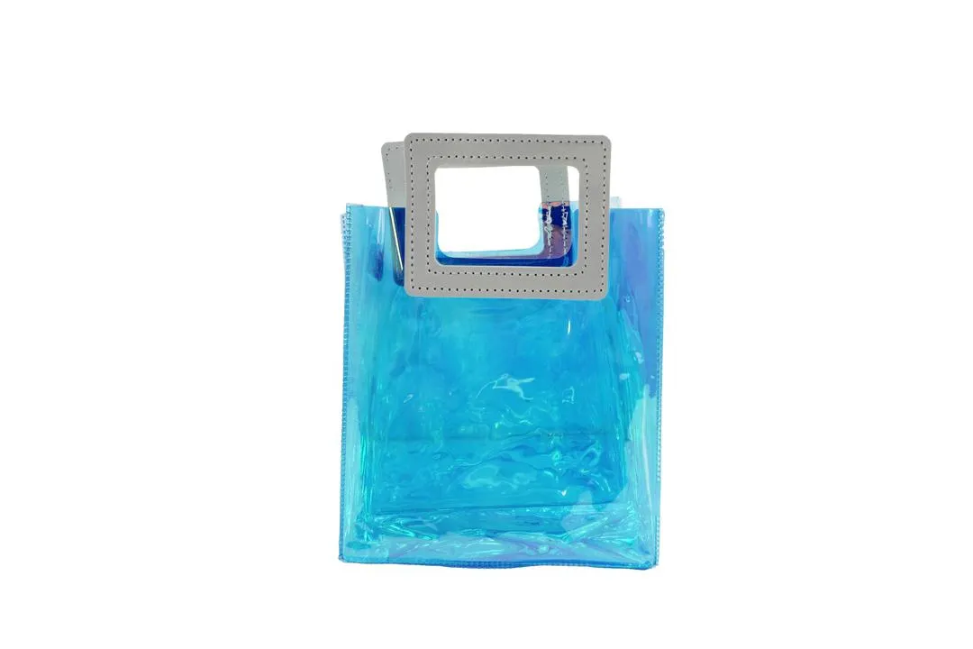 Transparent Clear Nylon Gift Bag High Quality PVC Handled Gift and Shopping Bag (Blue, 18x20x10 cm)