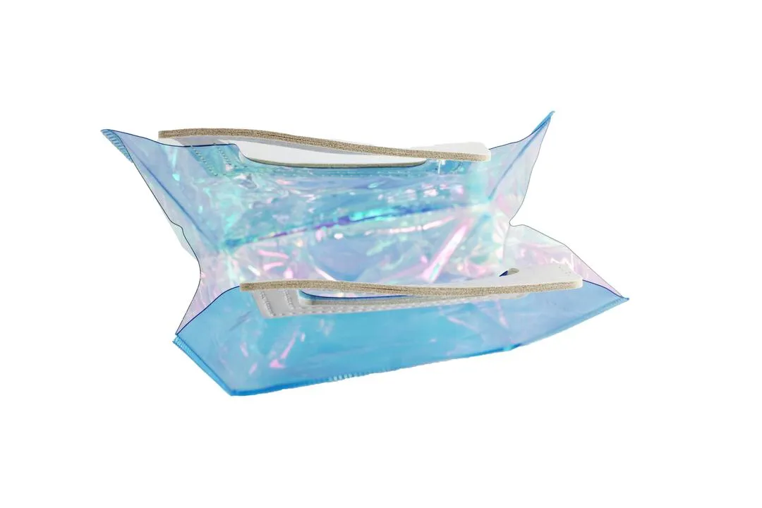 Transparent Clear Nylon Gift Bag High Quality PVC Handled Gift and Shopping Bag (Blue, 18x20x10 cm)