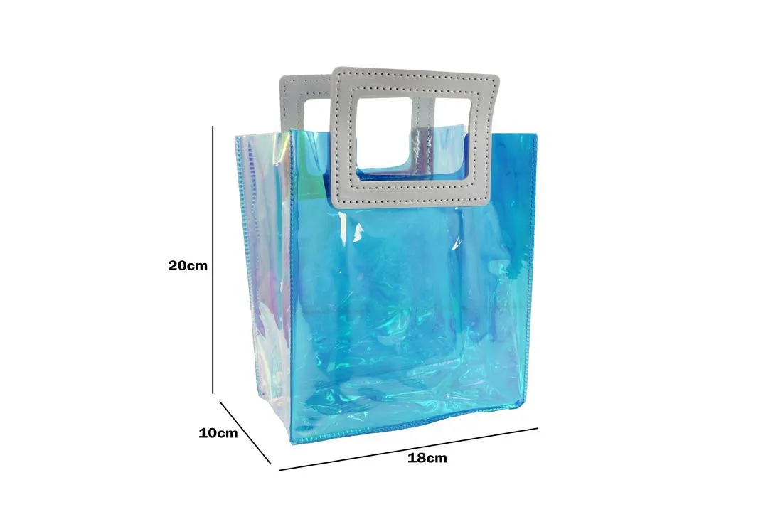 Transparent Clear Nylon Gift Bag High Quality PVC Handled Gift and Shopping Bag (Blue, 18x20x10 cm)