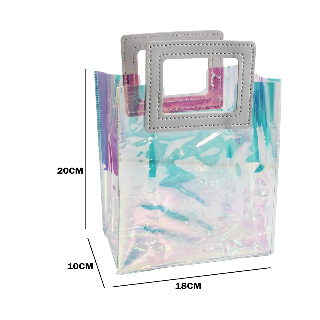 Transparent Clear Nylon Gift Bag High Quality PVC Handled Gift and Shopping Bag (Silver, 18x20x10 cm