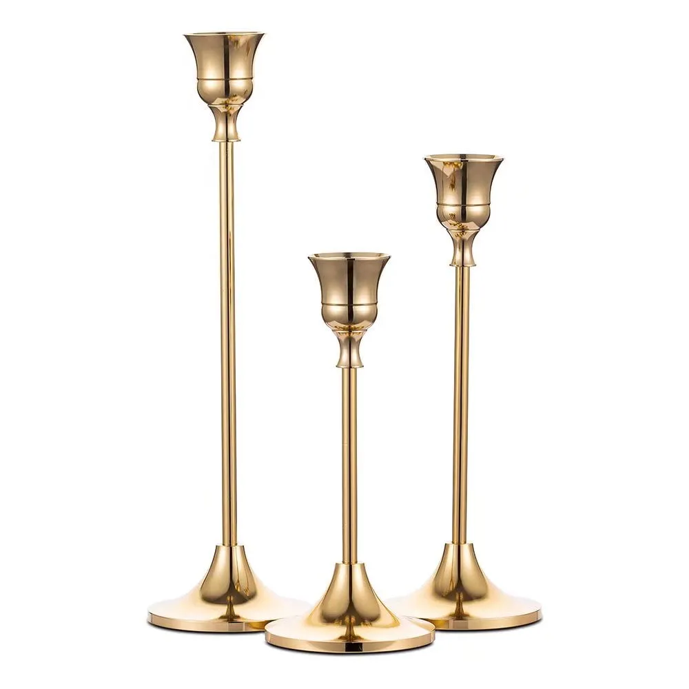 versatile Taper Candle Holders In Bulk Goblet Brass Gold Candlestick Holders Set of 30 Gold 1 Set