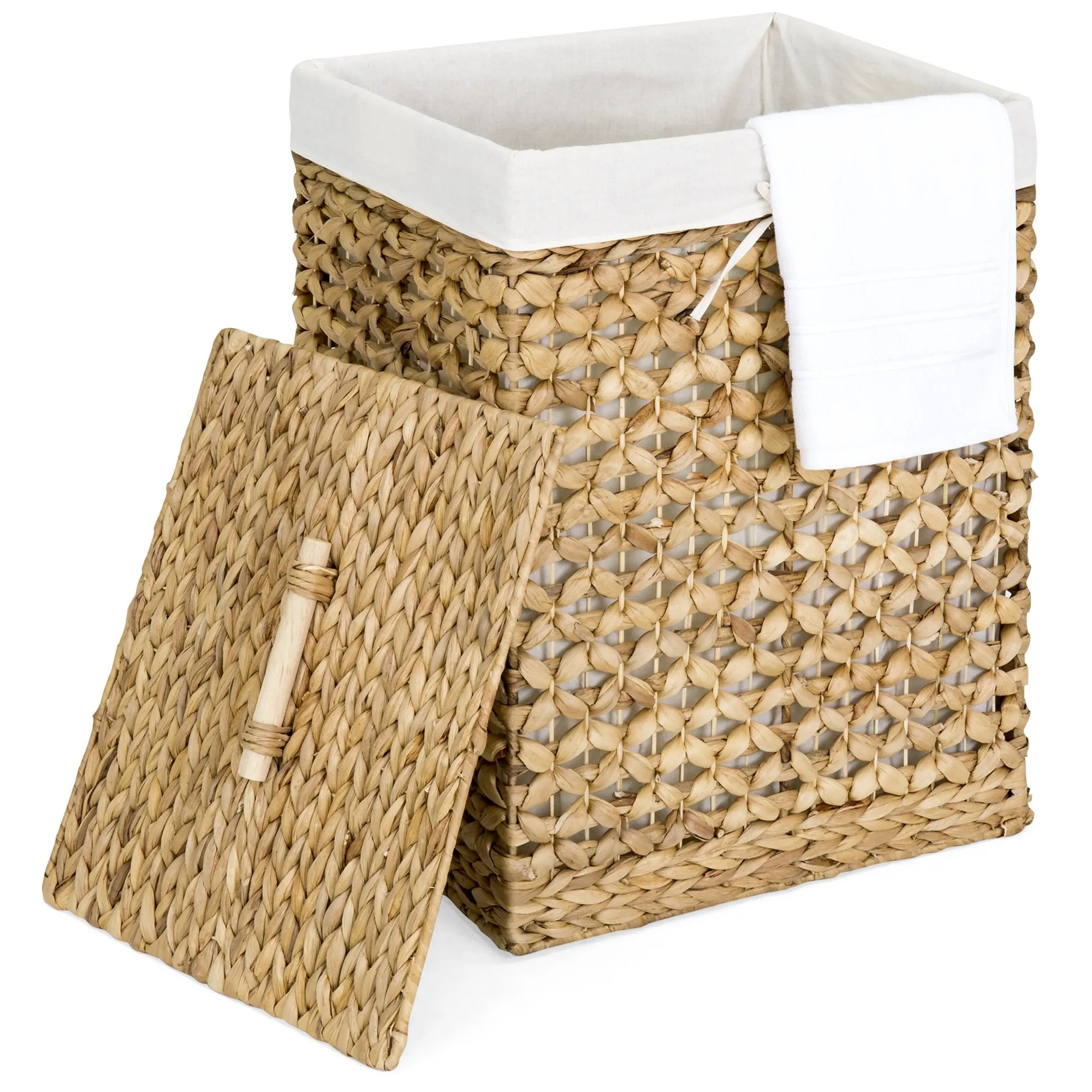 Water Hyacinth Woven Laundry Hamper Basket w/ Removable Liner, Lid