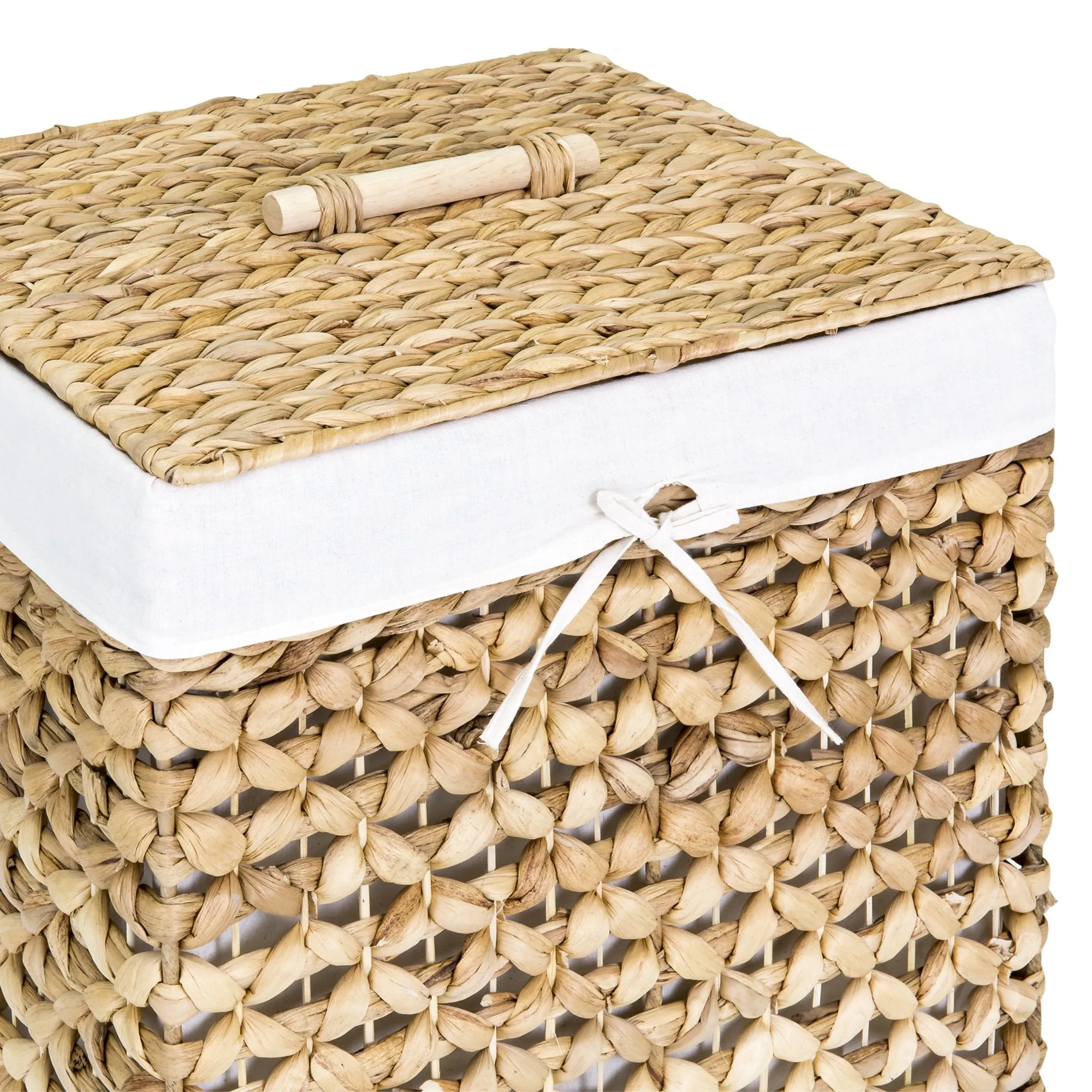 Water Hyacinth Woven Laundry Hamper Basket w/ Removable Liner, Lid