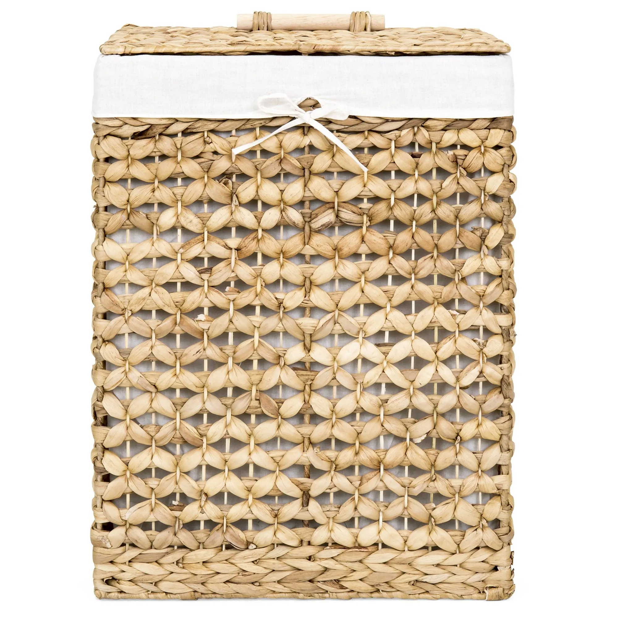 Water Hyacinth Woven Laundry Hamper Basket w/ Removable Liner, Lid