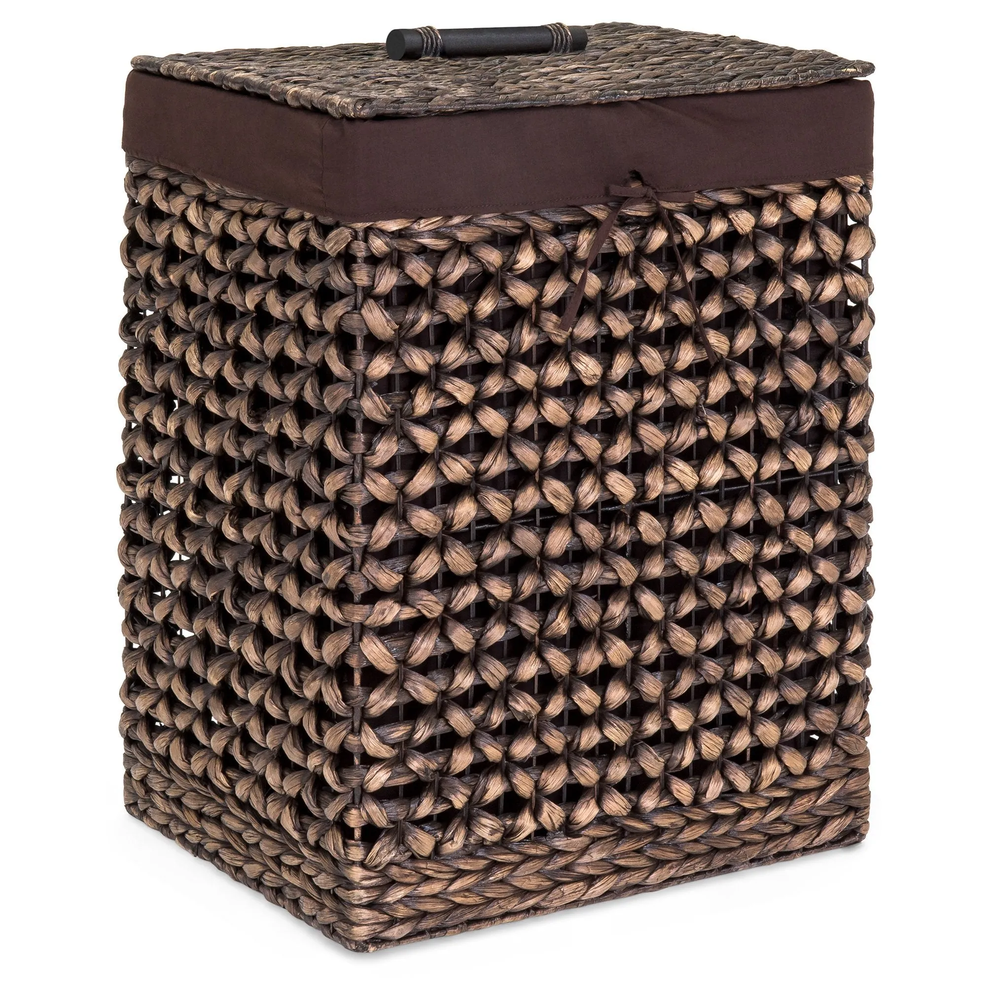 Water Hyacinth Woven Laundry Hamper Basket w/ Removable Liner, Lid