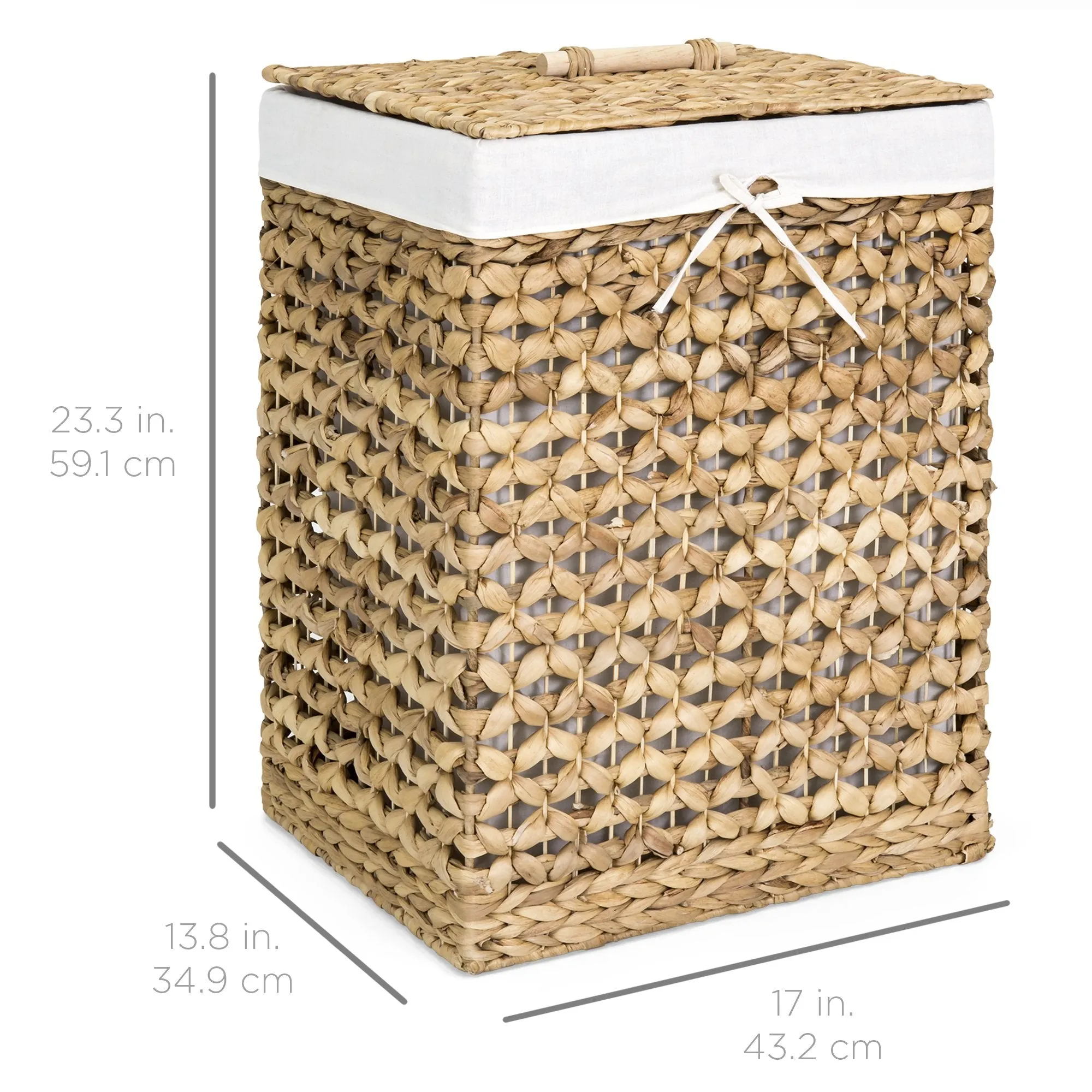 Water Hyacinth Woven Laundry Hamper Basket w/ Removable Liner, Lid