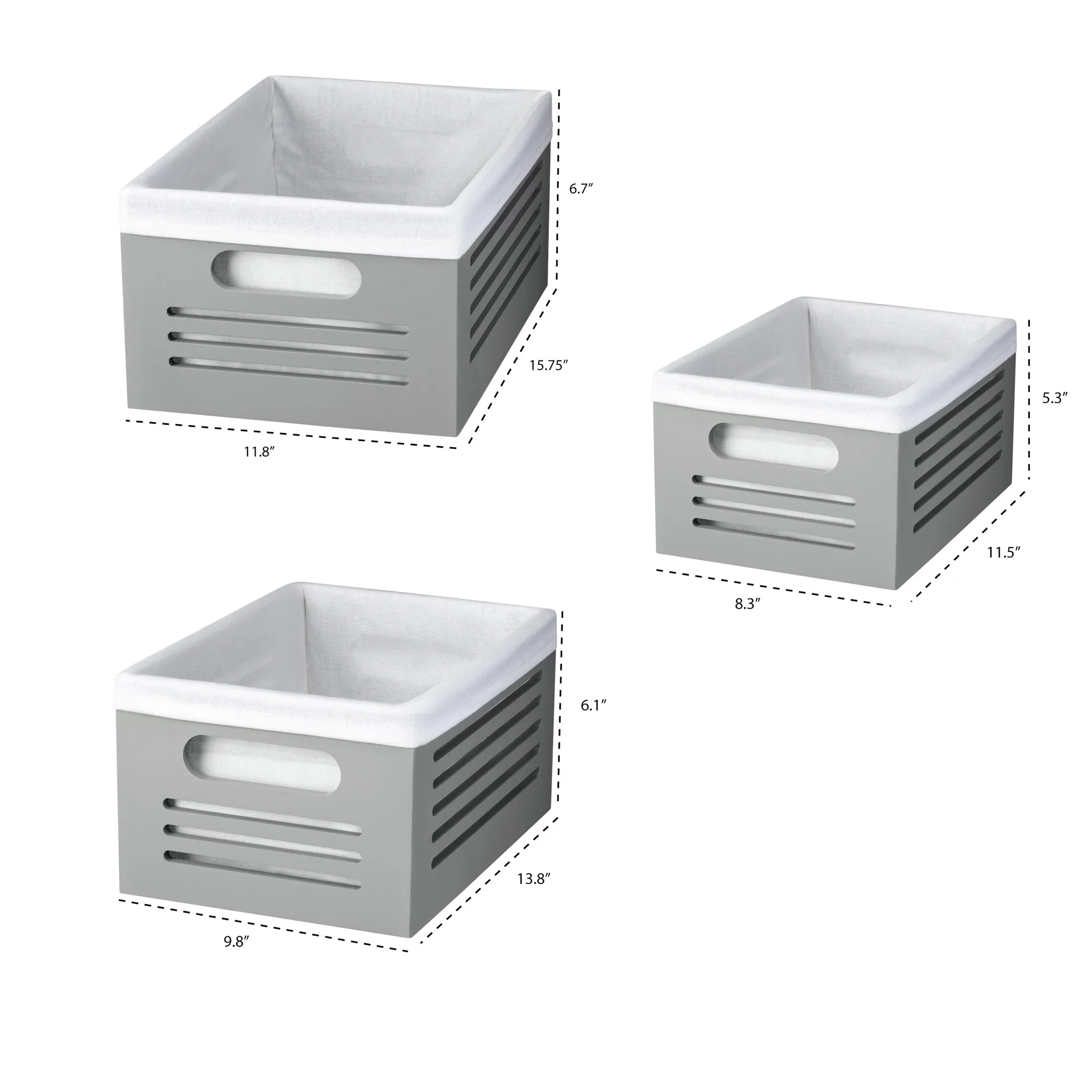 Wooden Storage Gray Bins – Set of 3 (Wholesale)