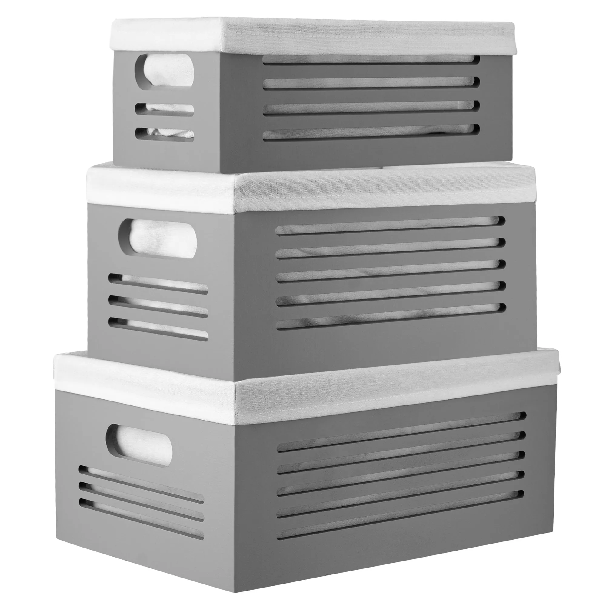 Wooden Storage Gray Bins – Set of 3 (Wholesale)