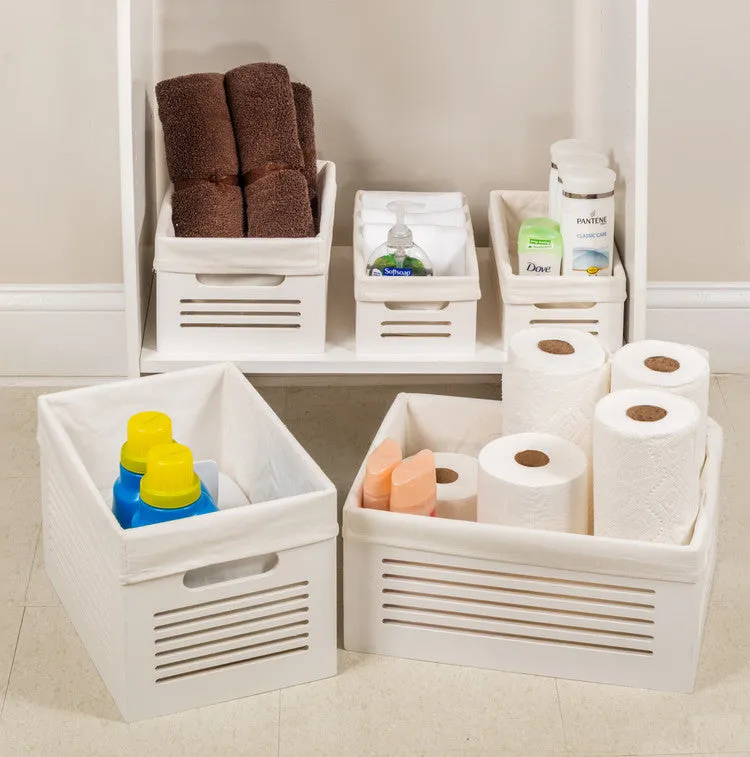 Wooden White Storage Bins - Large